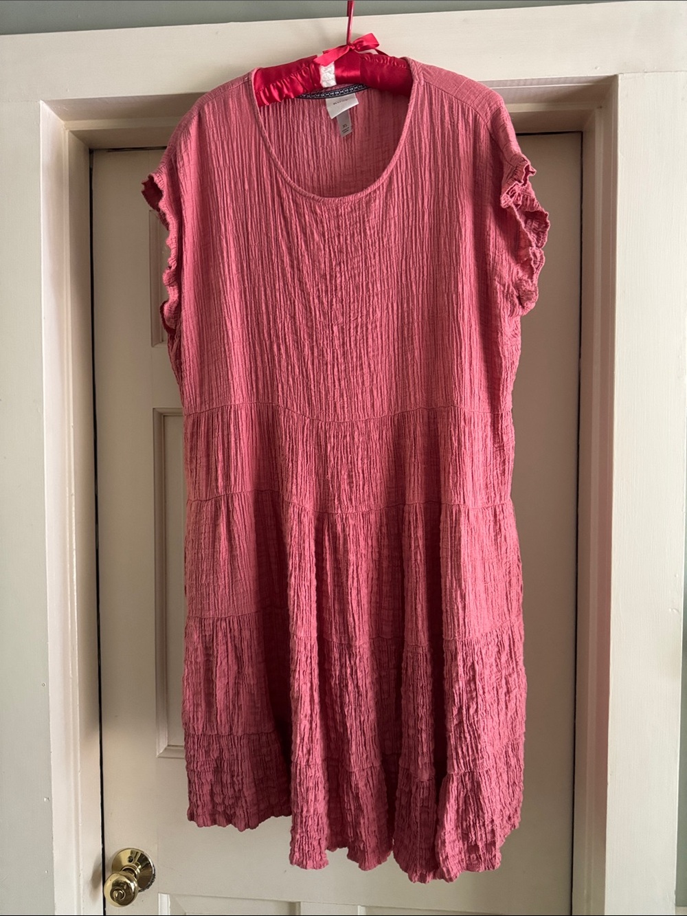 Crinkled Short Sleeve Tiered Dress